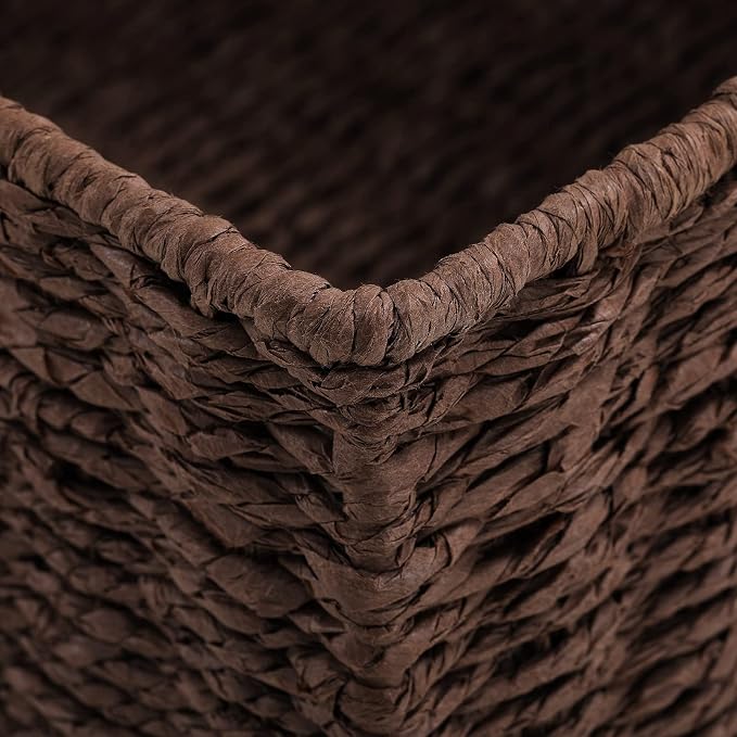 HOONEX Storage Baskets for Organizing, Decorative Round Paper Rope Woven Baskets for Storage with Carrying Handles, Set of 2, Dark Brown - Image 6
