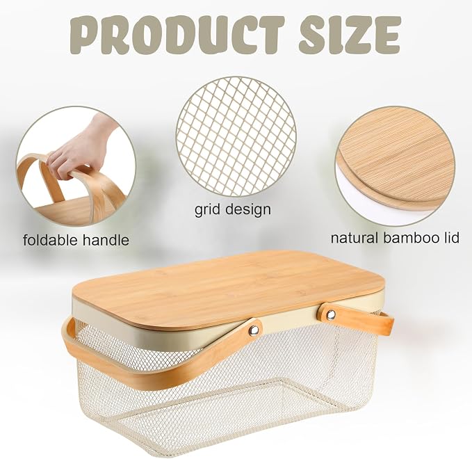 Jingmore 4 Pcs Metal Mesh Baskets with Lid, Stackable for Storage, Prevents Fruit Flies for Vegetable Fruit Kitchen Cabinet Picking Gathering Pantry Harvest Garden(16 Inch,White) - Image 5