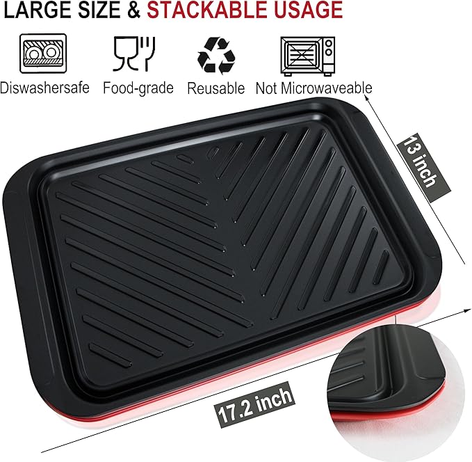 Czlizdyt Grilling Prep and Serving Tray, Dishwasher Safe, Nesting Set | Large 17.2'' x 13'', 2pcs BBQ Platter for Raw and Cooked Food, Melamine Trays, Black and Red, Cleaning Pack Included - Image 5