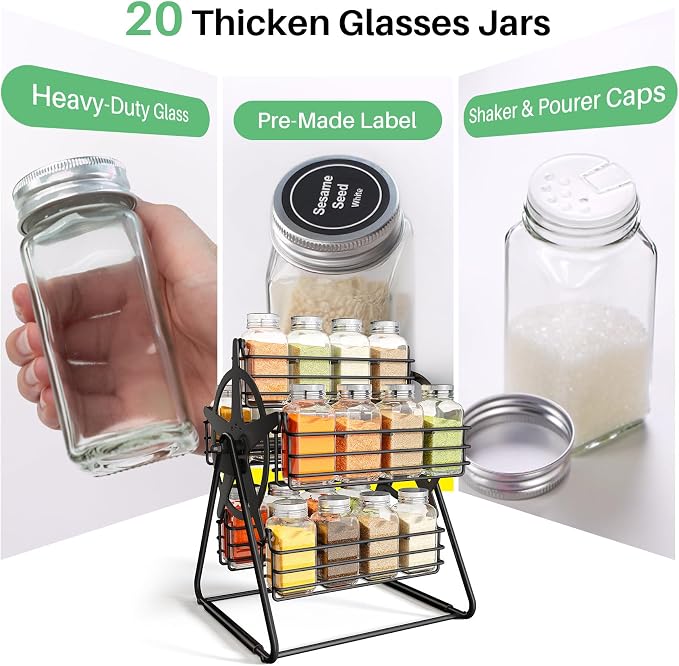 SNTD Rotating Spice Rack Organizer for Large Cabinets Kitchen Countertop with Thicken Spice Jars and Labels, Spinning Like Ferris-Wheel, Metal (M) - Image 7