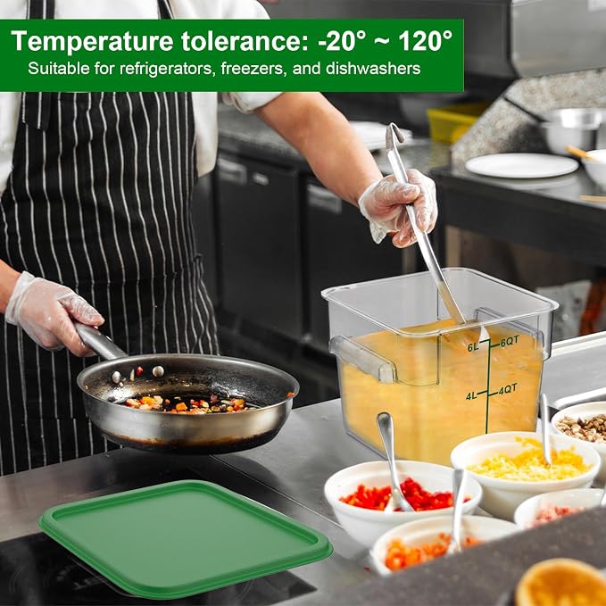FoldTier 2 Pieces Square Food Storage Containers Polycarbonate Clear Food Container with Lid Commercial Food Storage with Graduations for Commercial Kitchen Dough Marinating Meat(Green, 6 Qt) - Image 6