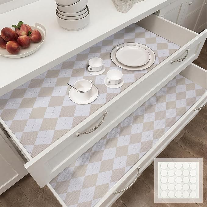 Shelf Liner for Kitchen Cabinets and Drawers, 12" x 120" | Beige Diamond, Non-Adhesive Design, Waterproof & Non-Slip Protection, Easy Cut to Fit, Washable and Reusable, Pantry Storage - Image 6