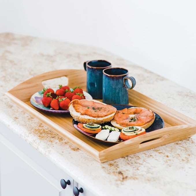 Totally Bamboo Butler's Serving Tray with Handles, Decorative Tray for Ottoman or Coffee Table, 23" x 15" - Image 2