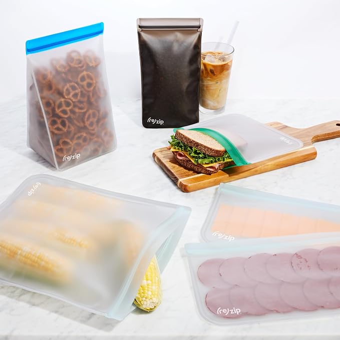 (re) zip 8-piece Reusable Food Storage Bags Gift Kit | BPA-Free, Food Grade, Leakproof, Freezer Safe, Travel-Friendly | Various Bag Sizes - Image 7