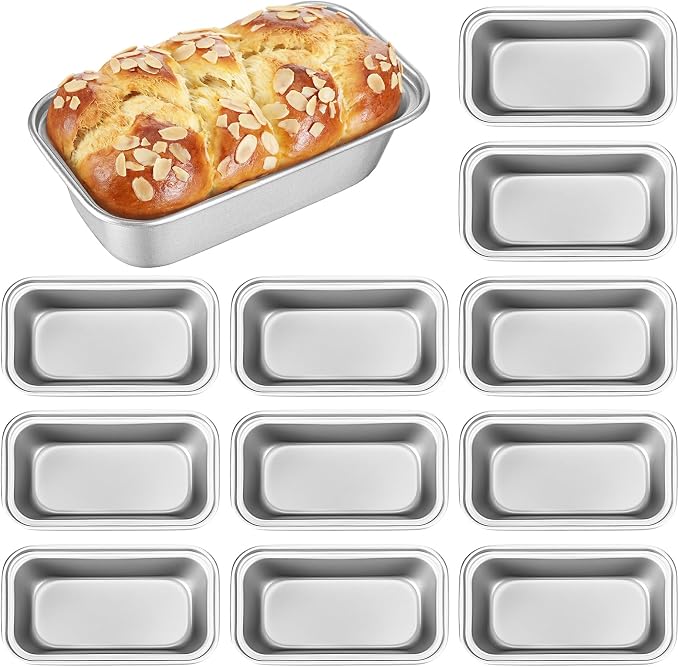 Uiifan 12 Pack Mini Loaf Pans, 6.1 x 3.3 x 2.1 in, Silver | Non Stick Small Bread Pans, Rectangle Banana Bread Tins, Tiny Carbon Steel Baking Pan, for Halloween Baking, Picnics, Party by Uiifan