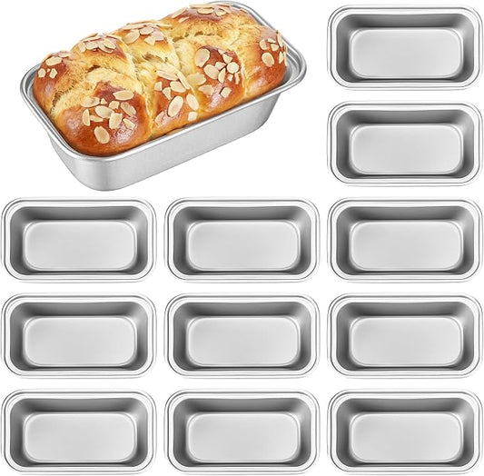 Uiifan 12 Pack Mini Loaf Pans, 6.1 x 3.3 x 2.1 in, Silver | Non Stick Small Bread Pans, Rectangle Banana Bread Tins, Tiny Carbon Steel Baking Pan, for Halloween Baking, Picnics, Party by Uiifan