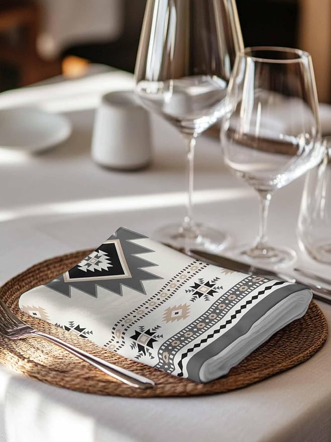 Boho Southwest Cloth Napkins Washable Set of 6, 20 x 20 Inch Reusable Aztec Tribal Ethnic Geometric Aesthetic Dinner Table Napkins Cloth Bulk for Weddings Kitchen Restaurants Hotel Events Parties - Image 7