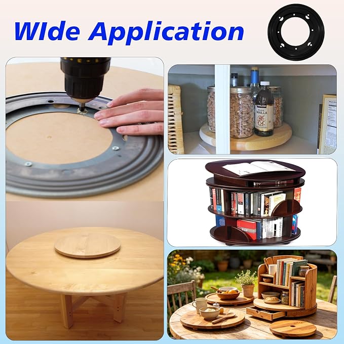 6Packs 12" Lazy Susan Bearing,Heavy Duty Turntable Swivel for Rotating | Thickened steel resists rust & wear,5/16" thickness for stable rotation,360° swivel,ideal for tables,shelves & cabinets - Image 7