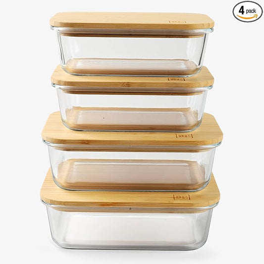 DE Glass Food Storage Containers with Bamboo Lids, (4, Pack 2 x 35oz & 2 x 51oz) Pack Meal Prep Glass Containers Safe for Microwave, Oven, Freezer and Dishwasher, BPA Free by Unknown