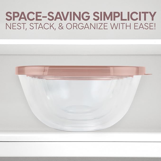 COOK WITH COLOR 12 Pc Glass Mixing Bowl Set with Lids – Borosilicate Glass Nesting Bowls for Cooking, Baking and Meal Prep, Pink - Image 6