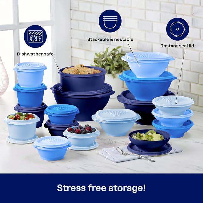 Tupperware Heritage Collection, New 36 Piece Food Storage Container Set in Vintage Blue, Dishwasher Safe and BPA Free (18 containers, 18 lids) - Image 5