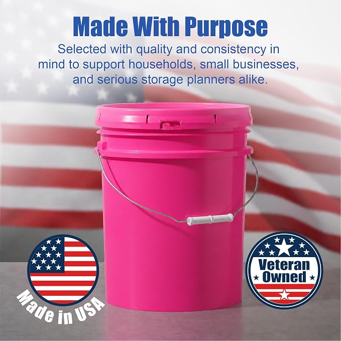 5 Gallon Bucket - Food Grade Bucket with Airtight Gasketed Tear Strip Lid, BPA-Free, Heavy-Duty 90 Mil HDPE Plastic Pail, Bulk Storage, Durable Container, Made in USA - Pink, 6 Packs | Airtight Gasketed Tear Strip Lid, Heavy-Duty 90 Mil HDPE Plastic Pa... - Image 7