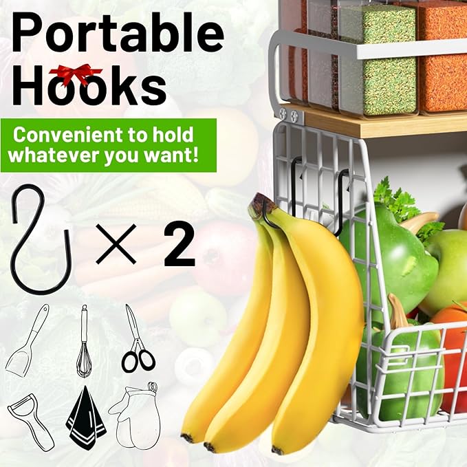 Magnetic Shelf for Fridge with Wood Lid, Fruit Potato and Onion Storage Bins, Pantry Organizers & Storage, Large Container Magnetic Spice Rack for Refrigerator, Kitchen Counter (White, 2) - Image 7