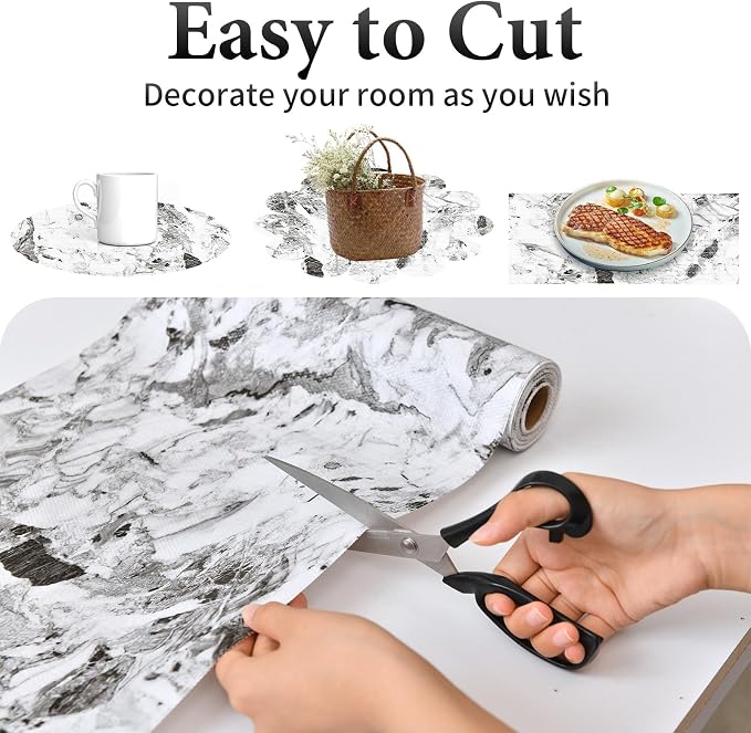 Drawer and Shelf Liner for Kitchen Cabinet: 17 in X 20 Ft Non Slip | Shelf Paper Non Adhesive Refrigerator Liners Grey and White Marble Easy Liners for Bathroom with Knife Tape Measure - Image 8