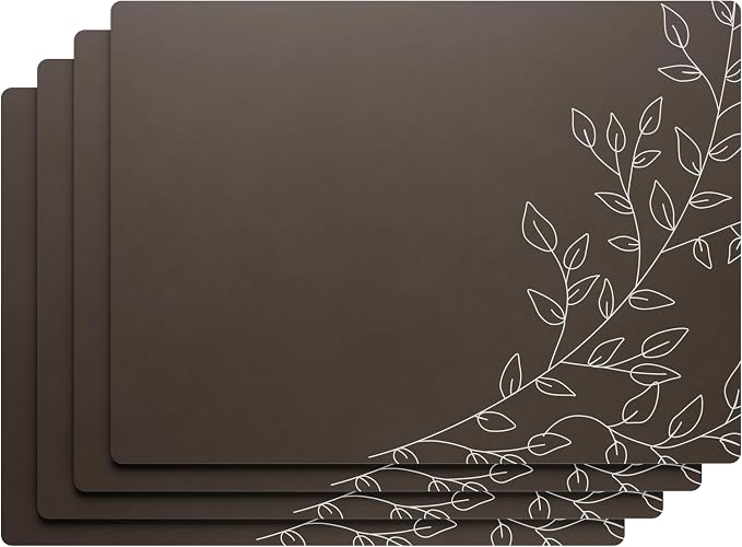 Royalty Art Boho Placemats, Set of 4, Brown, Non-Slip Cork Backed | Wipeable heat resistant surface, kitchen and dining table protection, floral farmhouse pattern - Image 2