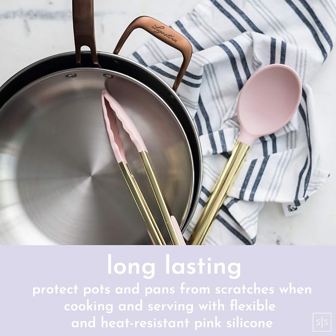 Styled Settings Gold and Pink Kitchen Utensil Set with Holder, 7-Piece | Nonstick Silicone Cooking Utensils Set with Gold Utensil Holder, White and Gold Kitchen Accessories for Modern Kitchens - Image 7