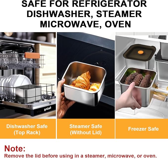 YUPER Stainless Steel Food Storage Containers, 3 Pack (84+125+162OZ) | Large Meal Prep Containers Set with Lids, BPA Free, Leak Proof & Airtight, Microwave, Dishwasher, Fridge, Freezer & Oven Safe - Image 6