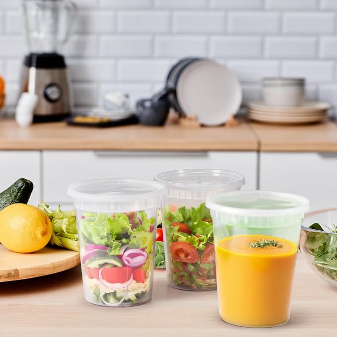 Glotoch Express 24 Sets 32 oz Deli Containers with Lids,Leakproof&BPA-Free | Plastic Soup Containers with Lids,Airtight Takeout Food Storage Containers for Soup,Freezer/Microwave/Dishwasher Safe - Image 7