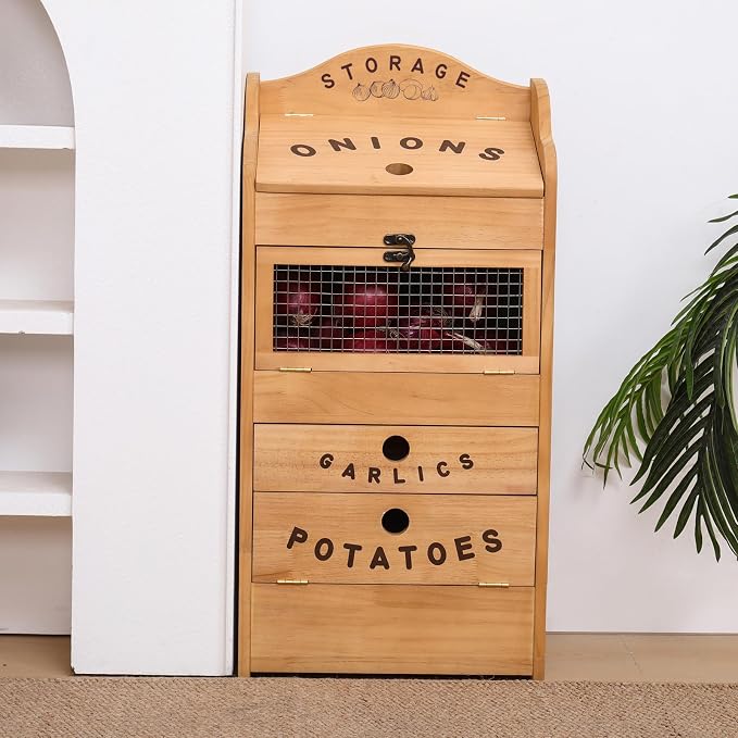 Potato Bin Veggie Organizer Rustic Pine Wood Potato, Onion & Garlic Storage Bin | Kitchen Organizer | Solid Wood Veggie Box | Compact Kitchen Box (13.77" L x 7.1" W x 29.3" H) - Image 9
