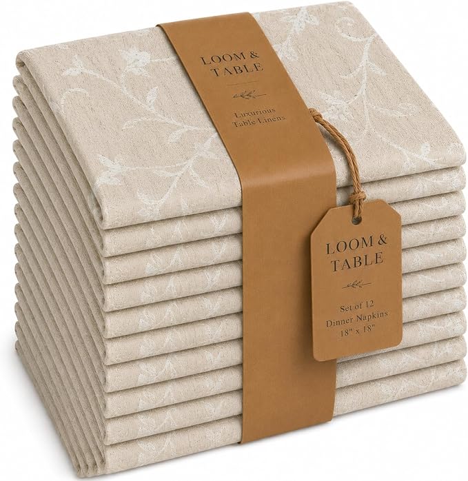 Mulberry Natural Linen Blend Napkins by Loom & Table - Set of 12 - Elegant, Wrinkle-Resistant, Machine Washable – Luxury Napkin for Dining Room, Weddings, Dinner Parties, Holidays, Birthdays - 18 X 18 by LoomandTable