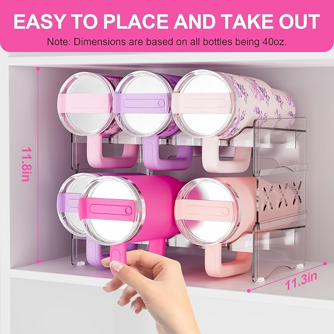 JYPS Tumbler Organizer, Acrylic Water Bottle Storage For Full Stanley 40oz Tumbler, Stackable Handle Cup Holder For Home Kitchen Pantry Countertop Cabinet, Size For Stanley/HydroJug/Owala/YETI/BrüMate - Image 2