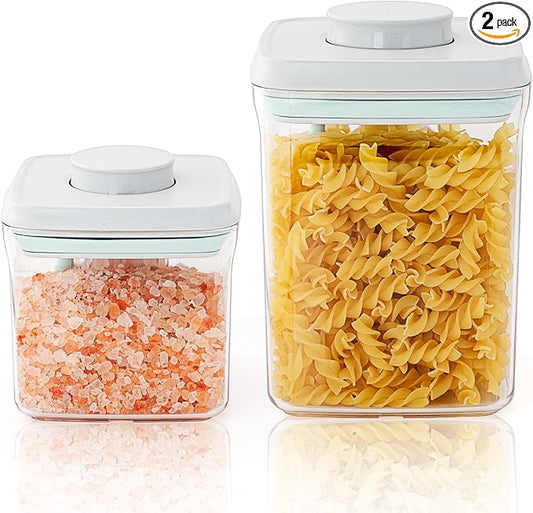 Pop Top Food Storage Containers, 0.5 Qt & 1.5 Qt Airtight Jars | Clear Stackable Kitchen Jars for Oats, Coffee, Sugar, Nuts and Snacks, Designed for Breakfast Stations and Small Cabinets by Tourdeus