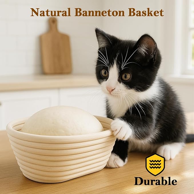 4 Pack 10 Inch Oval Banneton Bread Proofing Basket, Rattan Sourdough Bread Baskets with Liners for Home Baking - Image 6