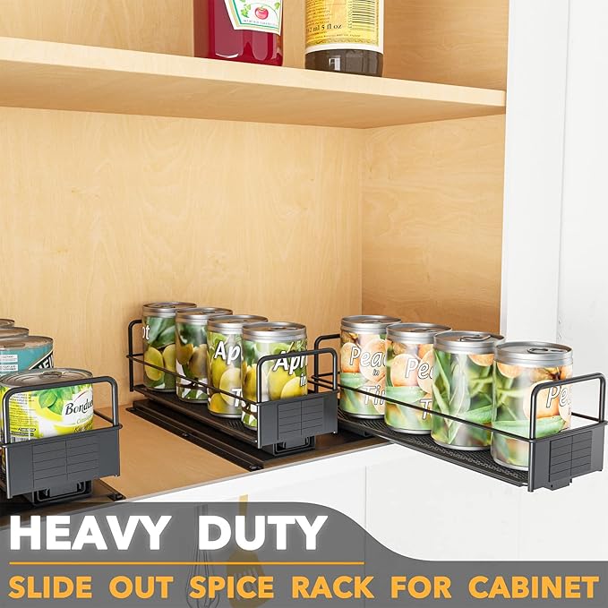 SpaceAid Pull Out Spice Rack Organizer for Cabinet, Heavy Duty Slide Out Seasoning Kitchen Organizer, Cabinet Organizer, with Labels, 7.7" W x10.8 D x4 H, 2 Drawers 1-Tier - Image 3
