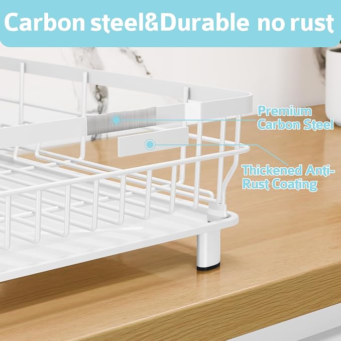 Dish Drying Rack - Space Saving Dish Rack - Dish Racks for Kitchen Counter with Drainboard,Rustproof Dish Drainer with Removable Utensil Holder,White - Image 3