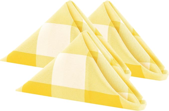 Buffalo Plaid Table Napkins Set of 25 Checkered Cloth Napkins 17x17 inch Washable Dinner Gingham Pattern Napkins Soft Napkins for Wedding Party Dining Banquet(Yellow and White) by Cupuamon