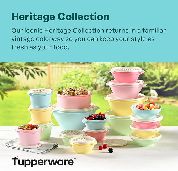 Tupperware Heritage 36-Piece Vintage Pastel Set (18 Containers + 18 Lids) | Plastic Food Storage Containers with Secure Lids, BPA-Free Materials, & Dishwasher-Safe for Kitchen Storage or Meal Prep - Image 2