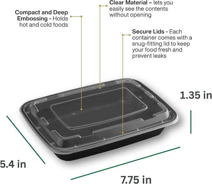 Meal Prep Containers [100 Pack] Rectangular Food Storage Containers with Lids, Bento Box, BPA Free, Stackable, Microwave/Dishwasher/Freezer Safe To Go Food Containers for Meal Prep (16oz) - Image 6