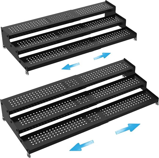 Expandable Spice Rack organizer with 3-Tier step shelf,Modern Design heavy duty,Non Skid and Visibility ,Great for Kitchen Cabinet,Bathroom,dressing table,Cupboard, Pantry and more(2PACKS/BLACK) by Goodqualityproducts