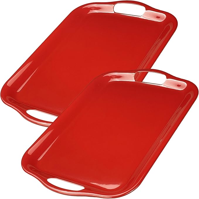 Extra Large Melamine Platters, Serving Tray with Handles for Cookie, Cupcakes, Desserts, Dishwasher Safe, Ottoman Tray Decor, Set of 2, 2 pcs Mats Included (Red, 21''x14'') - Image 8