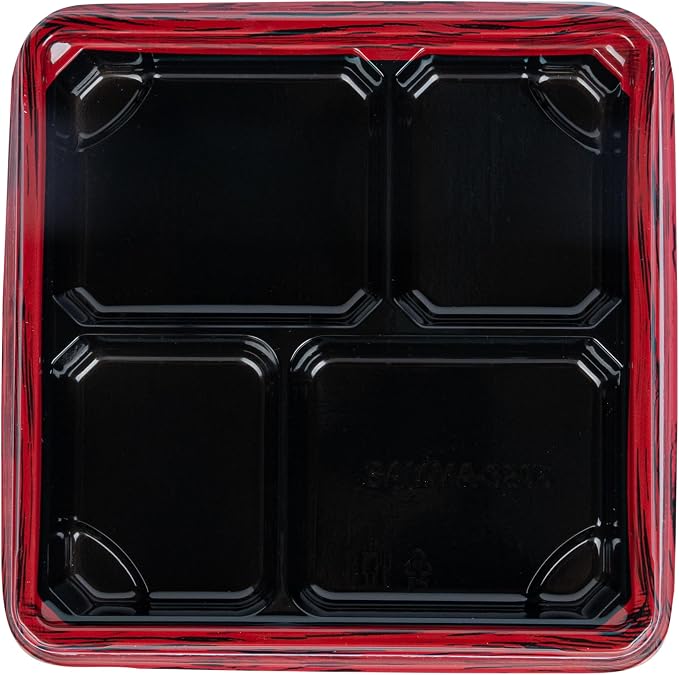 Restaurantware-Bento Tek 18.3 Ounce Meal Prep Containers, 50 Disposable To Go Food Boxes - Lids Sold Separately, 5 Compartments, Red And Black Plastic Bento Lunch Boxes, Freezable, For Take Out - Image 15