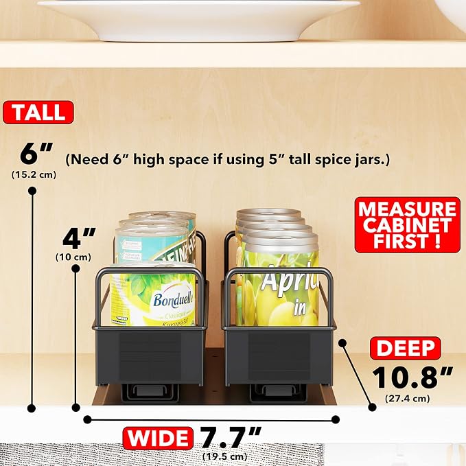 SpaceAid Pull Out Spice Rack Organizer for Cabinet, Heavy Duty Slide Out Seasoning Kitchen Organizer, Cabinet Organizer, with Labels, 7.7" W x10.8 D x4 H, 2 Drawers 1-Tier - Image 2