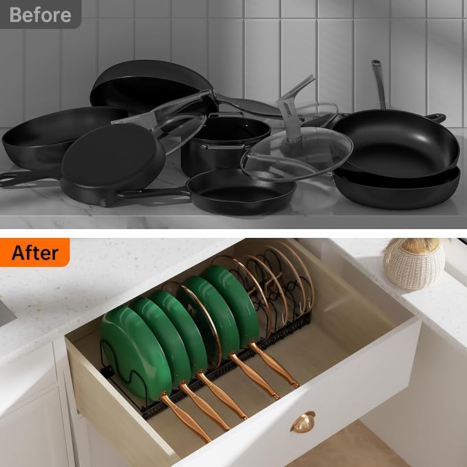 MUDEELA Expandable Pot Pan Lid Organizers inside Cabinet, 14 Divider-Black | Expandable 11.8–22.9", 14 Adjustable Divider, Tool-Free Assembly, Non-Slip, Scratch-Proof, For Pan Lid Cutting Board Bakeware - Image 6