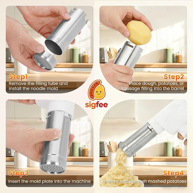 Electric Potato Masher & Ricer, 5-in-1 Handheld with 5 Discs, 5s 7oz Creamy Mash, Food Grade 304 Stainless Steel, Dishwasher Safe, Ideal for Thanksgiving & Homemade Baby Food (Adults Operated) - Image 6