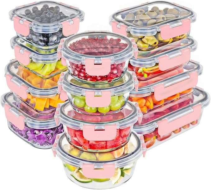 Magic Mill Premium Borosilicate Glass Food Storage Containers with lids Set | 24pc Sets with 12 Bowls & 12 Airtight Locking Lids for Lunch & Meal Prep, Safe for Oven, Freezer, Dishwasher, BPA-Free by magicmill