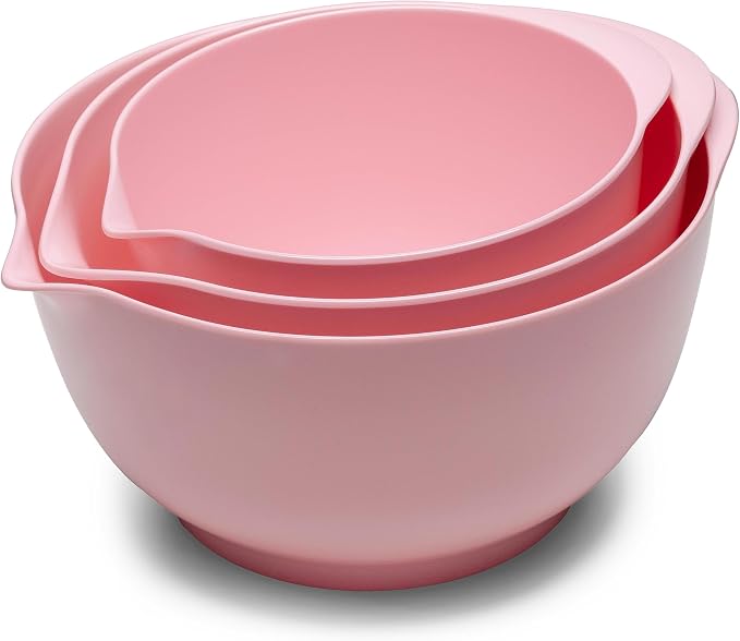 Nesting Melamine Mixing Bowl Set with Pour Spouts, Set of 3, Nesting Design Saves Space, Non-Slip, Size 2, 2.9 and 3.9qt, for Prepping, Mixing, Baking, Cooking, Pink - Image 2