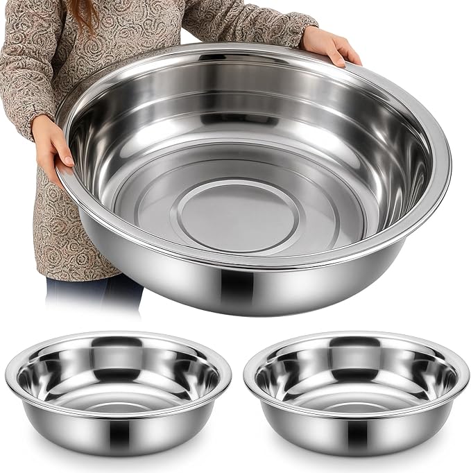 Lounsweer 2 Pack 50 Quart Stainless Steel Large Mixing Bowl 27.5" Silver 304 Stainless Steel Extra Large Capacity Stackable Mixing Bowl for Commercial Kitchens/large Families/school Cafeteria by Lounsweer