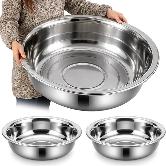 Lounsweer 2 Pack 50 Quart Stainless Steel Large Mixing Bowl 27.5" Silver 304 Stainless Steel Extra Large Capacity Stackable Mixing Bowl for Commercial Kitchens/large Families/school Cafeteria by Lounsweer