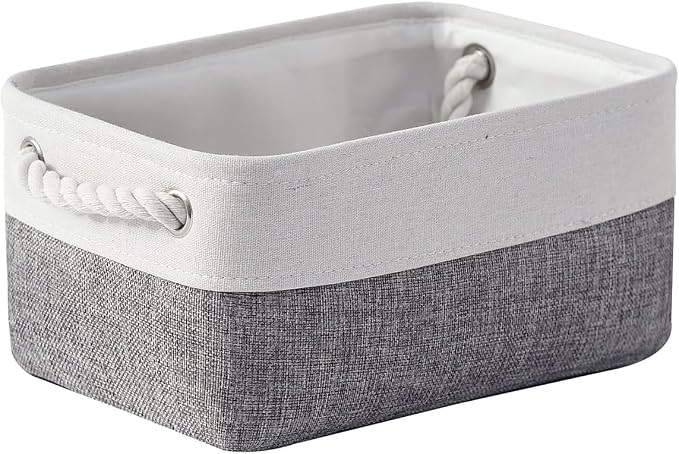 Organization and Storage Basket for Shelves - 12x8x5.2 inch 1 Pack Fabric Storage Cubes, Collapsible Storage Bins for Closet Organizer Gift Cloth Toy (White & Grey) by TheWarmHome
