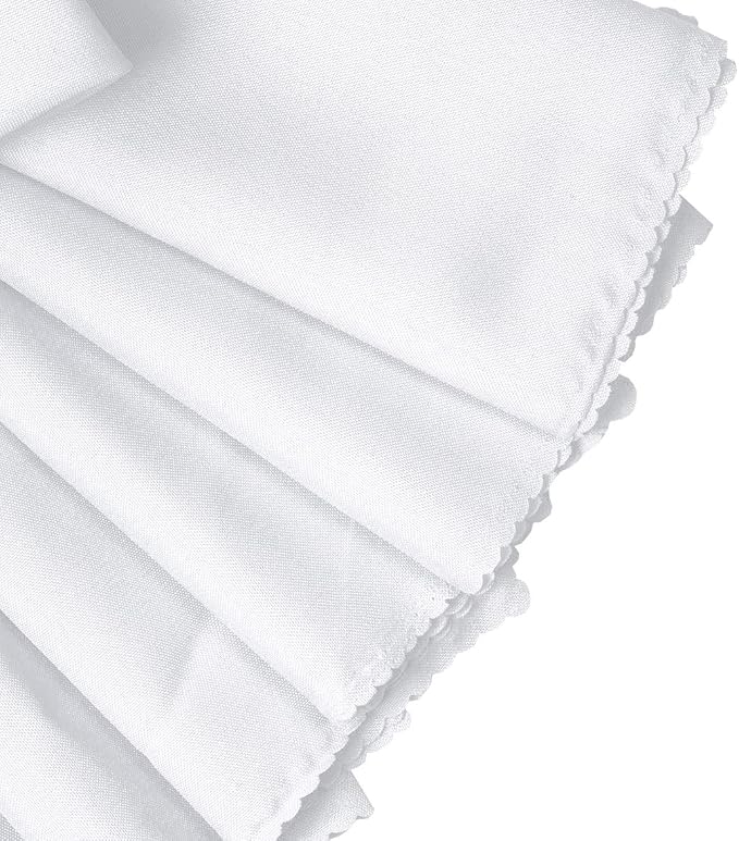 Pack of 12 Polyester Napkins 17 x 17 Inch Square with Scalloped Edge, Plain Washable Reusable Dining Table Cloth Napkin for Wedding Party Banquet Home Restaurant Bistro Decoration - White - Image 5
