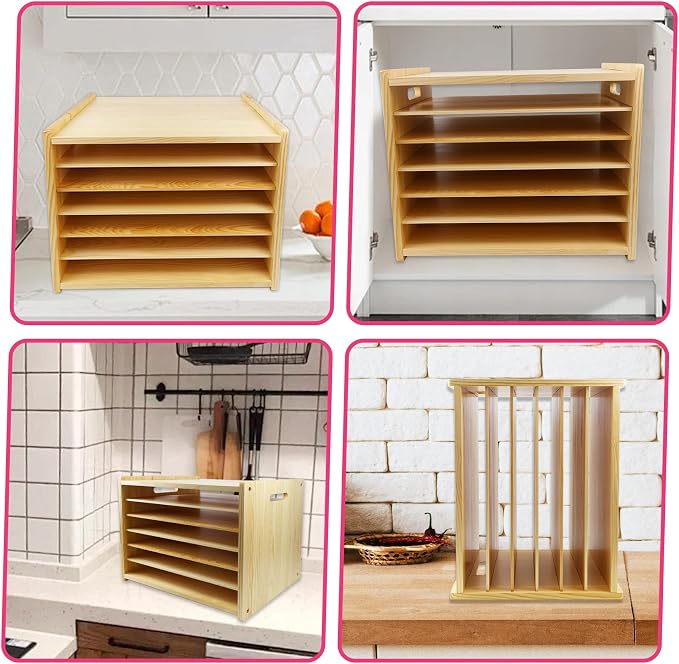 Wooden Tray Dividers for Kitchen Cabinet, 7 Tier Large Size Tray Dividers, 19.7 in x15.74 in x15.2 in, for Cookie Sheets, Baking trays, Cutting Board, Pans, for Organizing Cabinets, 5 Years Warranty - Image 5