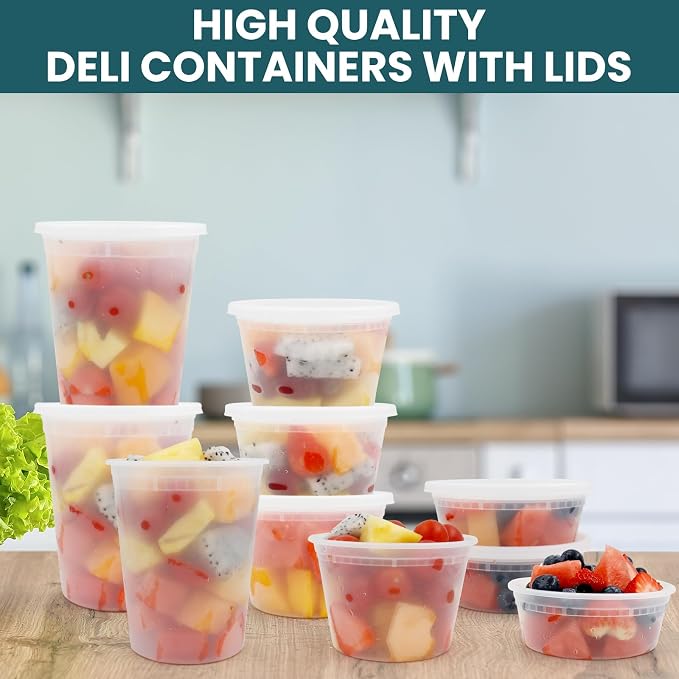 WGCC Meal Prep Containers 50Pack 32oz and Deli Containers with Lids 48 Sets-8oz, 16oz, 32oz, Leakproof, BPA Free/Microwave/Freezer/Dishwasher Safe - Image 7