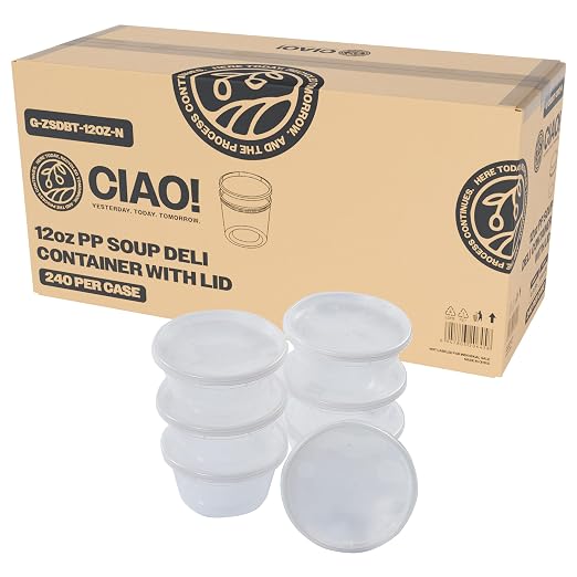 CIAO! 12OZ PP Injection Molded Soup-Deli Container with LLDPE Lid, Microwavable and BPA Free (240/240 combo pack) by Ciao