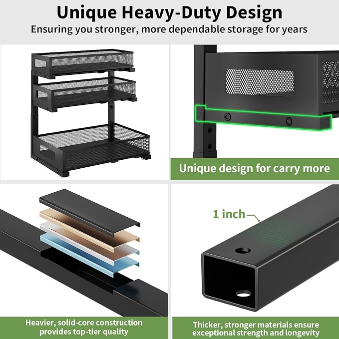 Under Sink Organizer,3-Tier Heavy Duty Pull out Cabinet Organizer Shelf | Height Adjustable,Thickened Metal,Slide out Storage Drawer Rack for Kitchen Bathroom Pantry Laundry Home Organization - Image 7
