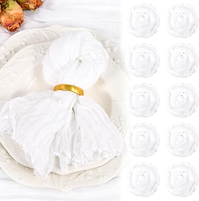 10 Pack White Cheesecloth Napkins 20"x20" Boho Washable Cloth Napkins Set of 10 Wrinkled Cheese Cloth Napkins Gauze Dinner Table Napkin for Wedding Party Baby Shower Birthday Decor by Showgeous