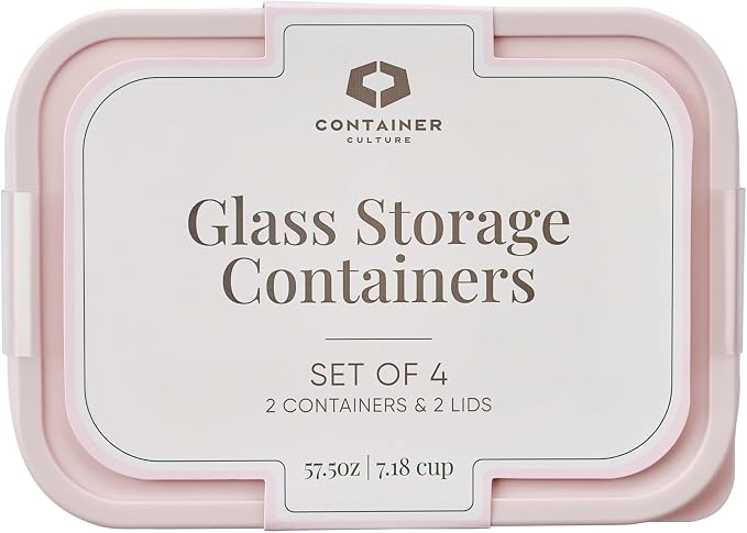 Glass Food Storage Containers with Lids — 4 Piece — 57.5 oz Glass with BPA-Free Leakproof Stackable Lids — Microwave, Oven & Dishwasher Safe — Ideal for Meal Prep & More - Berry Blush - Image 3